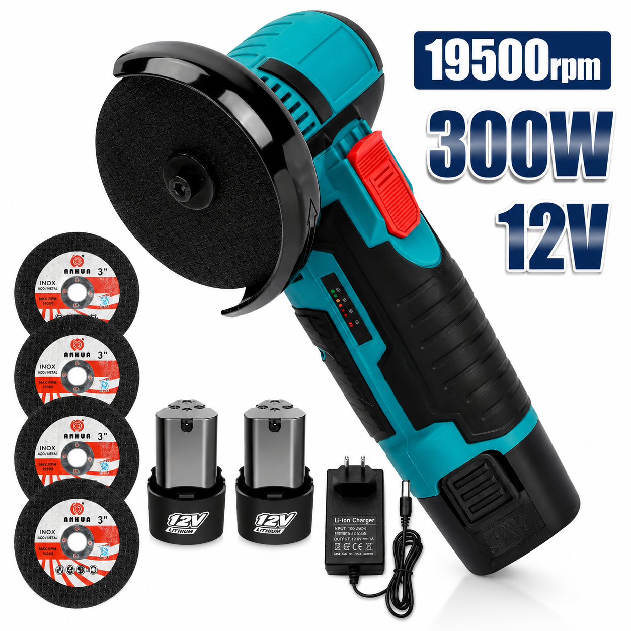 Mini Esmerilhadeira Angular Sem Fio 12V Brushless com 2 Baterias e 4 Discos de Corte