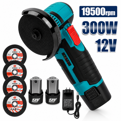 Mini Esmerilhadeira Angular Sem Fio 12V Brushless com 2 Baterias e 4 Discos de Corte