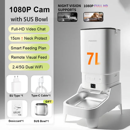 Smart Cat Feeder with 15CM Elevated Camera Tuya App Control for Busy Pet Owners FURPIPI Automatic Cats Dog Food Feeder Set