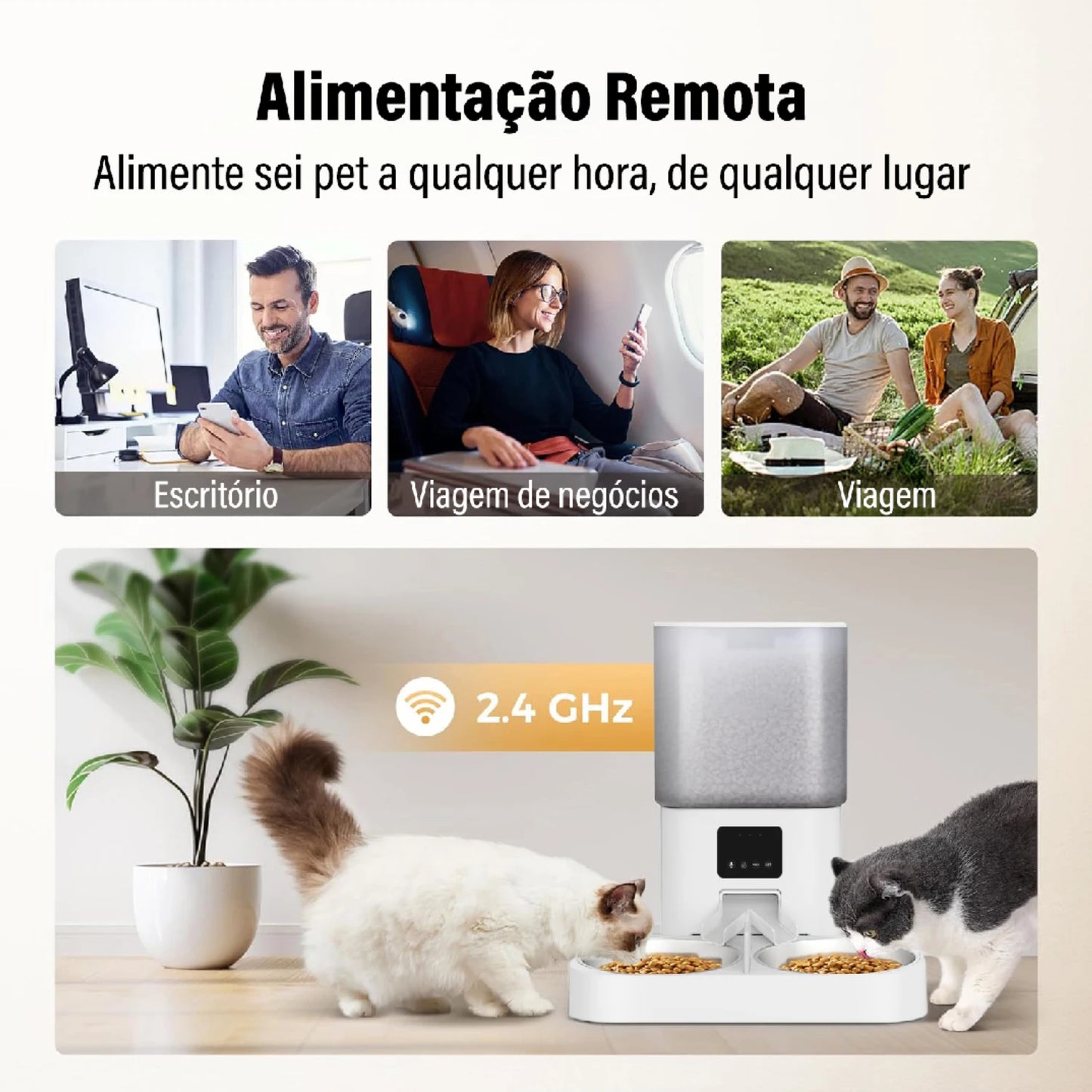 Alimentador Automático com Comedouro Duplo e Aplicativo no Celular