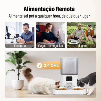 Alimentador Automático com Comedouro Duplo e Aplicativo no Celular