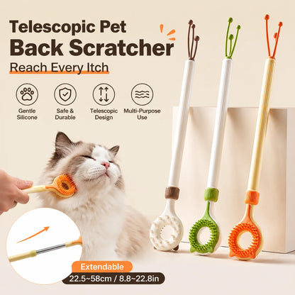 2 in 1 Telescopic Cat Back Scratcher Double Sided Silicone Pet Massager Itching Relief Wand Retractable Interactive Teaser Toy