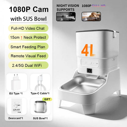 Smart Cat Feeder with 15CM Elevated Camera Tuya App Control for Busy Pet Owners FURPIPI Automatic Cats Dog Food Feeder Set