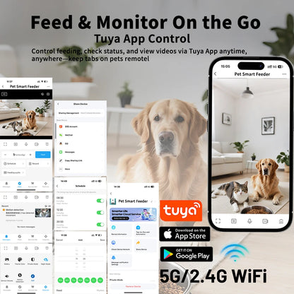 Smart Cat Feeder with 15CM Elevated Camera Tuya App Control for Busy Pet Owners FURPIPI Automatic Cats Dog Food Feeder Set