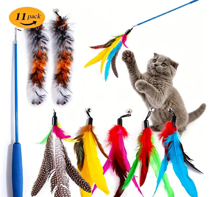 11pcs Replacement Cat Feather Toy Set Feather Replacement Head Retractable Cat Stick Cat Products