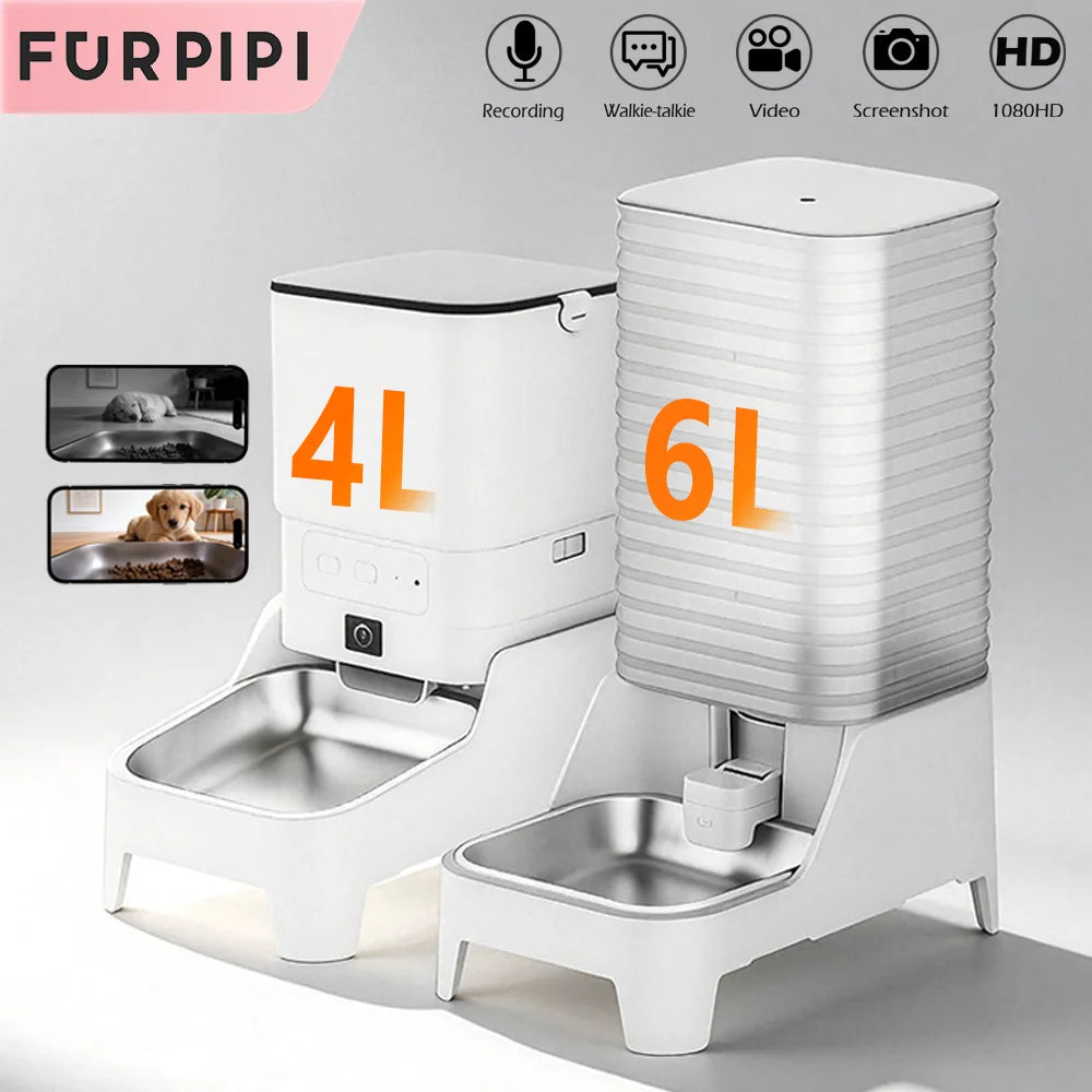 Smart Cat Feeder with 15CM Elevated Camera Tuya App Control for Busy Pet Owners FURPIPI Automatic Cats Dog Food Feeder Set