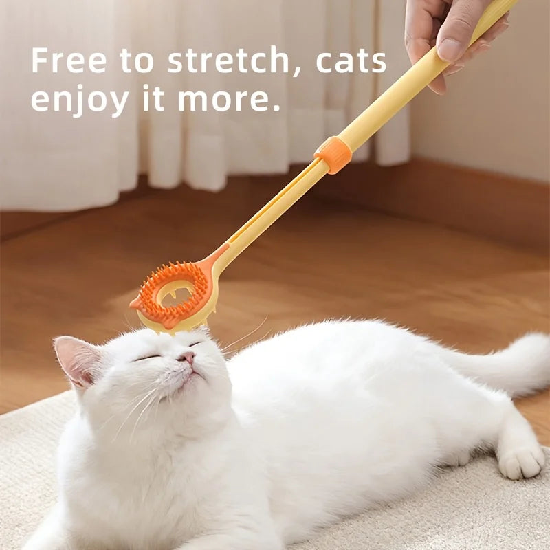 2 in 1 Telescopic Cat Back Scratcher Double Sided Silicone Pet Massager Itching Relief Wand Retractable Interactive Teaser Toy