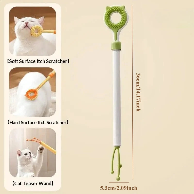 2 in 1 Telescopic Cat Back Scratcher Double Sided Silicone Pet Massager Itching Relief Wand Retractable Interactive Teaser Toy