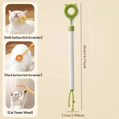 2 in 1 Telescopic Cat Back Scratcher Double Sided Silicone Pet Massager Itching Relief Wand Retractable Interactive Teaser Toy