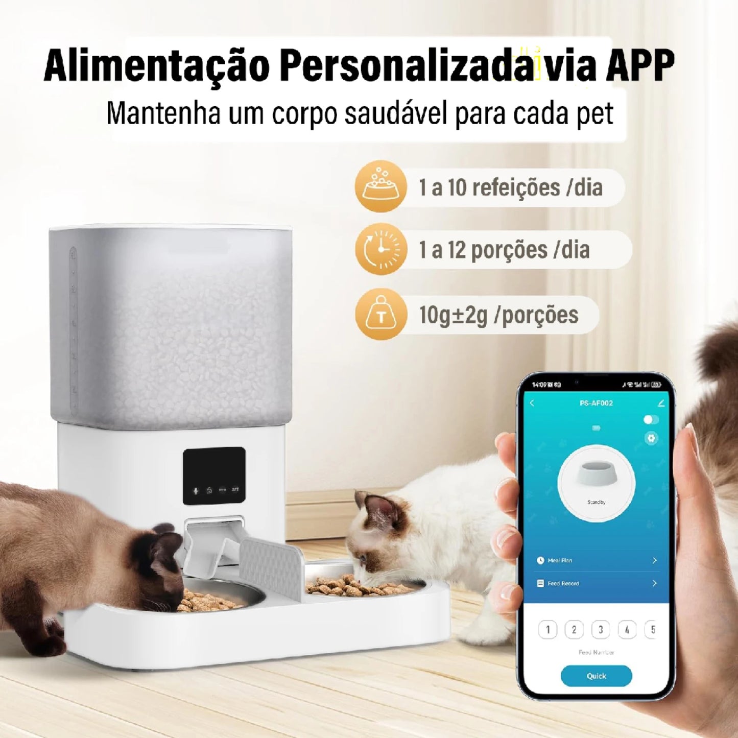 Alimentador Automático com Comedouro Duplo e Aplicativo no Celular