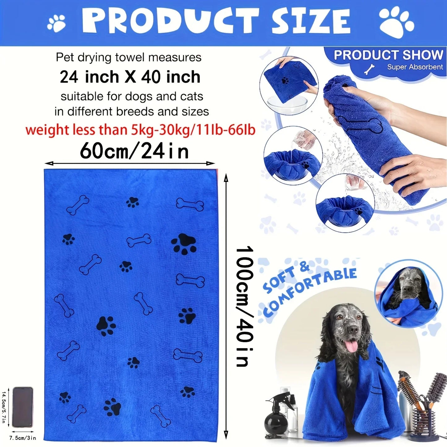 Toalha de Secagem em Microfibra para Pets