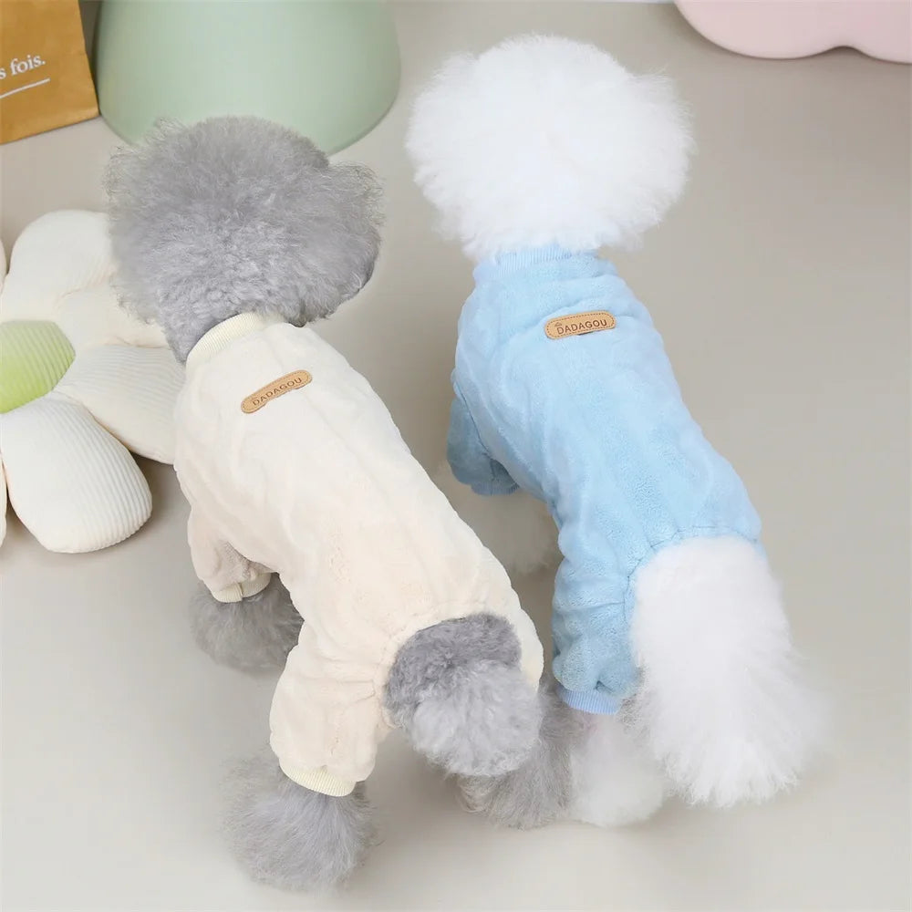New Pet Clothes Fleece Dog Costume Dog Cold Weather Coats Cat Apparel Soft Flannel Dog Jumpsuit Clothes Pet Four Legged Pajamas