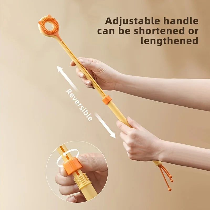 2 in 1 Telescopic Cat Back Scratcher Double Sided Silicone Pet Massager Itching Relief Wand Retractable Interactive Teaser Toy
