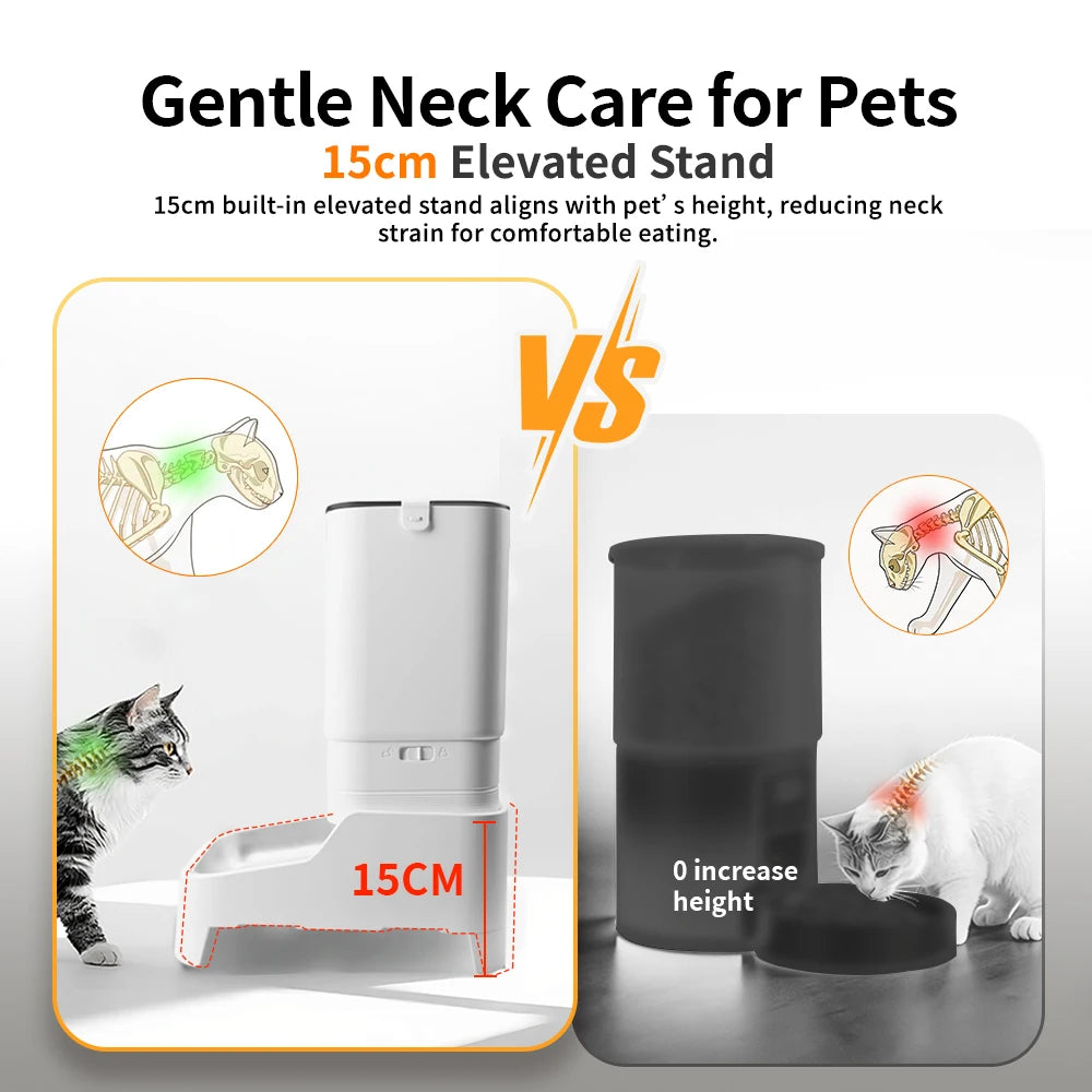 Smart Cat Feeder with 15CM Elevated Camera Tuya App Control for Busy Pet Owners FURPIPI Automatic Cats Dog Food Feeder Set