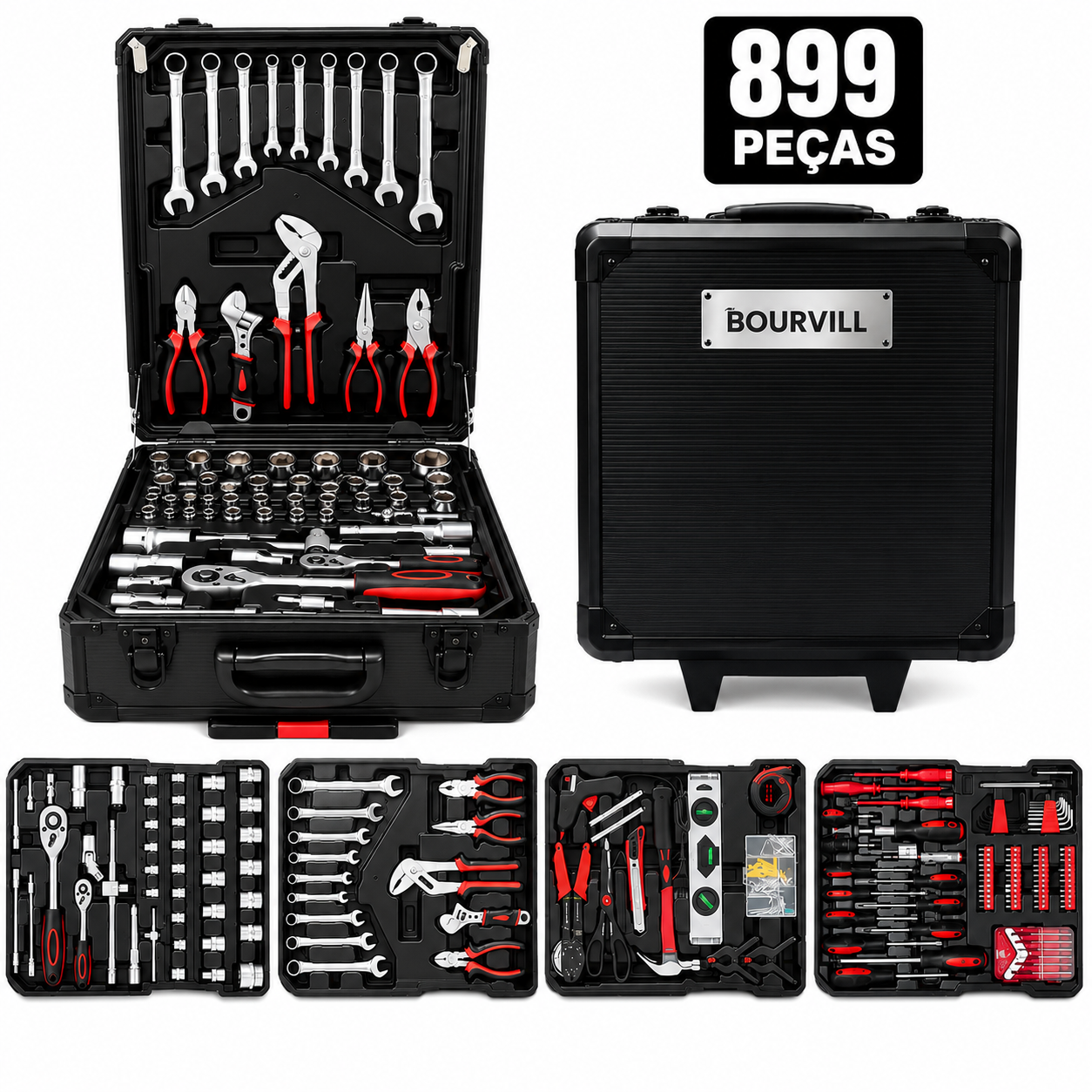 Kit de Ferramentas Bourvill 899 Peças com Maleta Metálica e Rodas