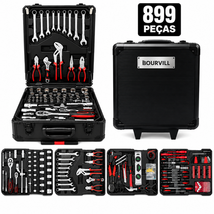 Kit de Ferramentas Bourvill 899 Peças com Maleta Metálica e Rodas